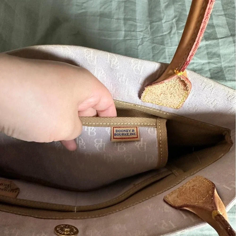 Dooney & Bourke light lavender signature monogram canvas tote leather trim y2k